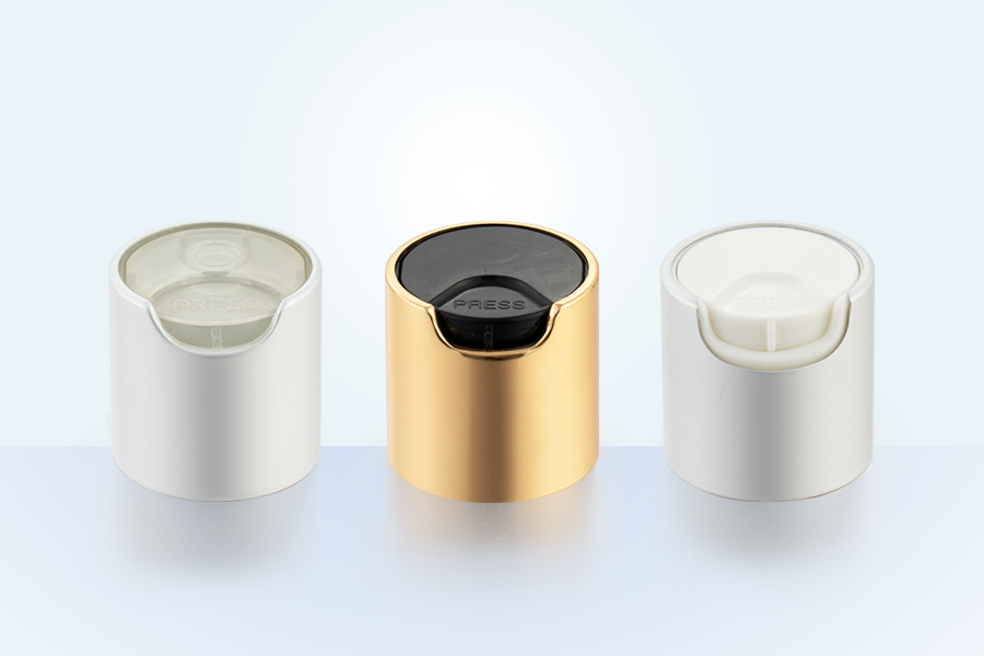 Label Aluminium Aluminium-Plastik 24/410 Disc Top Cap, Tekan Tutup Atas, Tutup Tekan Disc Untuk Botol Lotion