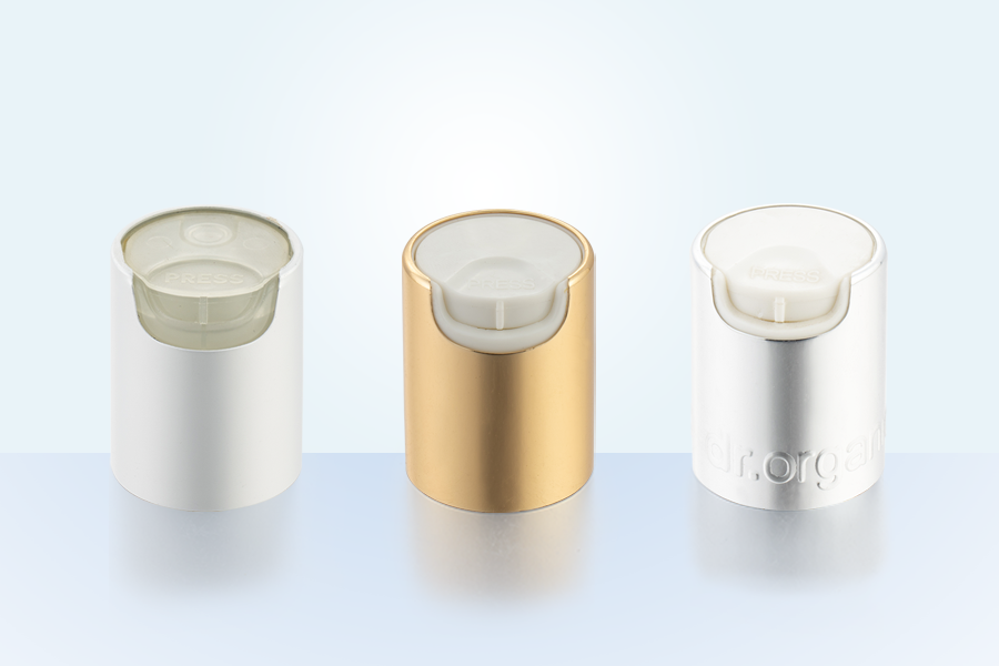Aluminium-plastik 28/415 Disc Top Cap, tekan Tutup Top, tutup tekan disk untuk botol lotion