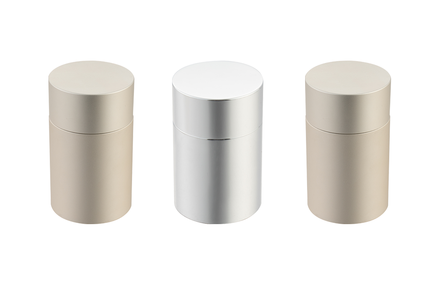 Toples Penyimpanan Teh Portabel Aluminium Jar Tertutup Silindris