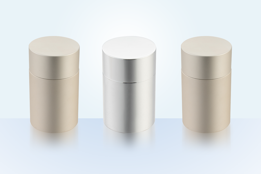 Toples Penyimpanan Teh Portabel Aluminium Jar Tertutup Silindris